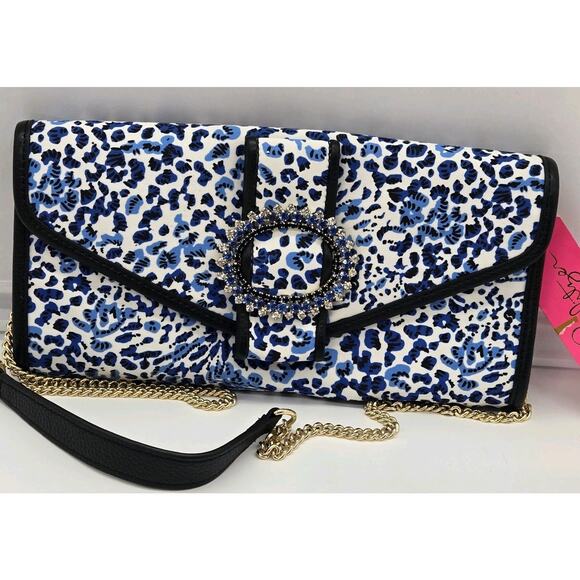 NWT Lilly Pulitzer BENTON Clutch Bag Removable Shoulder Chain Blue Rhinestone - Picture 2 of 10